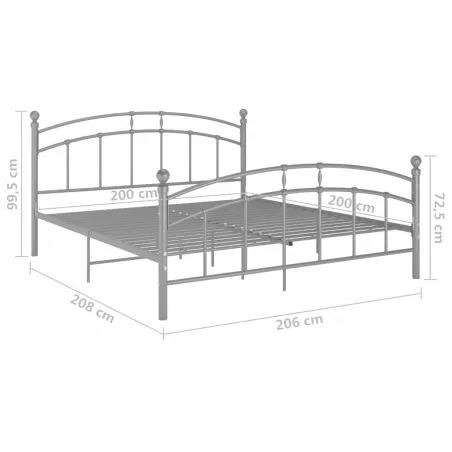 Cadre de lit sans matelas gris métal 200x200 cm