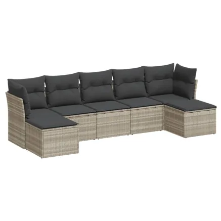 Salon de jardin avec coussins 7 pcs gris clair résine tressée 2