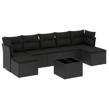 Salon de jardin 8 pcs avec coussins noir résine tressée 2