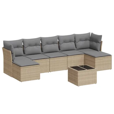 Salon de jardin avec coussins 8 pcs beige résine tressée 2