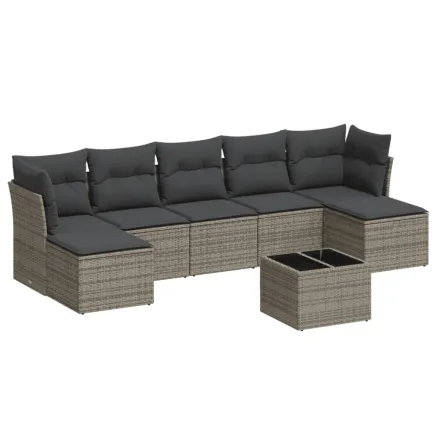 Salon de jardin 8 pcs avec coussins gris résine tressée 2