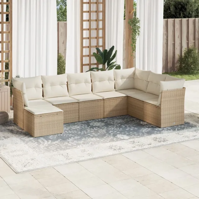 Salon de jardin avec coussins 8 pcs beige résine tressée