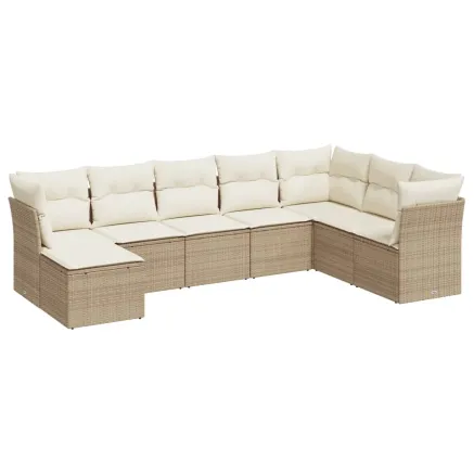 Salon de jardin avec coussins 8 pcs beige résine tressée 2