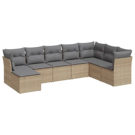 Salon de jardin avec coussins 8 pcs beige résine tressée 2