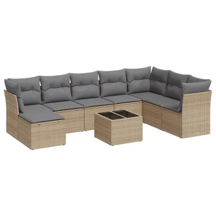 Salon de jardin avec coussins 9 pcs beige résine tressée 2