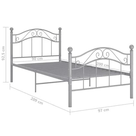 Cadre de lit sans matelas gris métal 90x200 cm