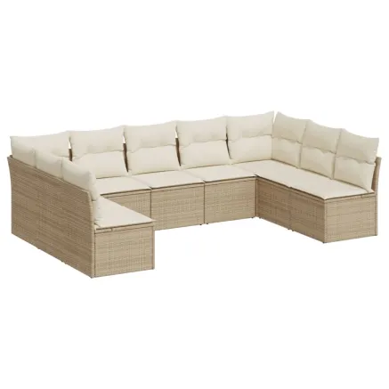 Salon de jardin avec coussins 9 pcs beige résine tressée 2