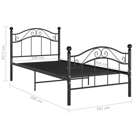 Cadre de lit sans matelas noir métal 100x200 cm