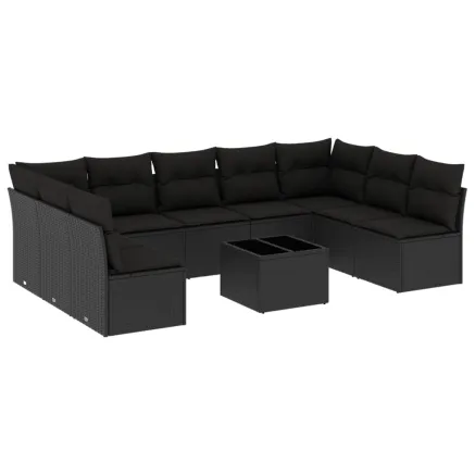Salon de jardin 10 pcs avec coussins noir résine tressée 2
