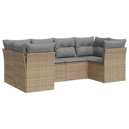 Salon de jardin avec coussins 6 pcs beige résine tressée 2