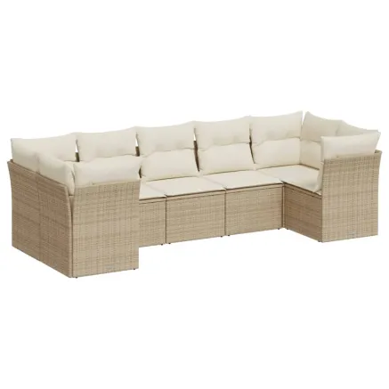 Salon de jardin avec coussins 7 pcs beige résine tressée 2