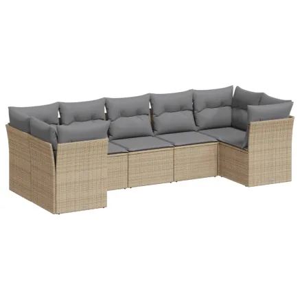 Salon de jardin avec coussins 7 pcs beige résine tressée 2