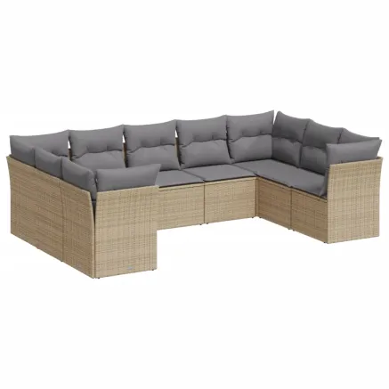 Salon de jardin avec coussins 9 pcs beige résine tressée 2