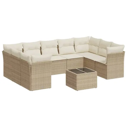 Salon de jardin avec coussins 10 pcs beige résine tressée 2