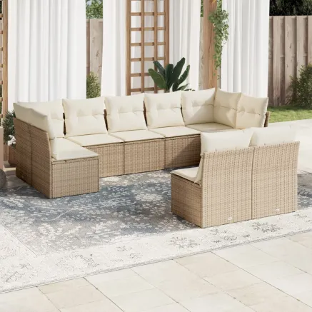 Salon de jardin avec coussins 9 pcs beige résine tressée
