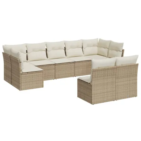 Salon de jardin avec coussins 9 pcs beige résine tressée