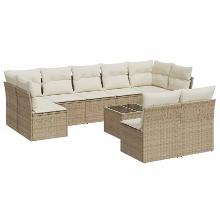 Salon de jardin avec coussins 10 pcs beige résine tressée 2