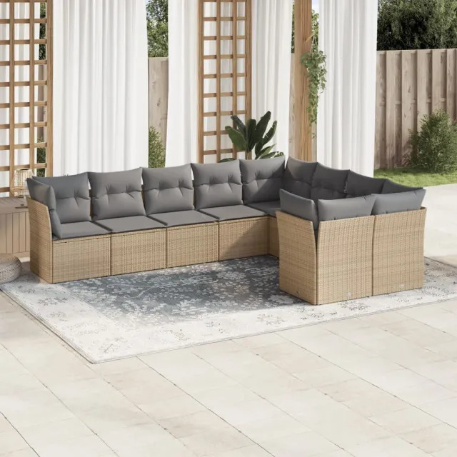 Salon de jardin avec coussins 9 pcs beige résine tressée