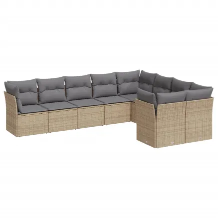Salon de jardin avec coussins 9 pcs beige résine tressée 2
