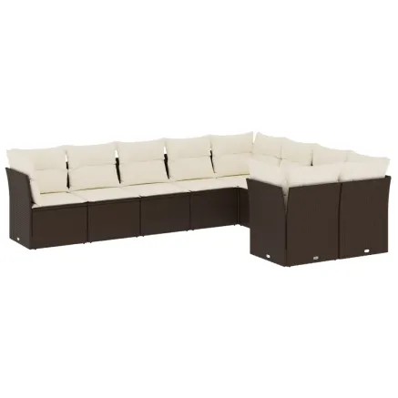 Salon de jardin avec coussins 9 pcs marron résine tressée 2
