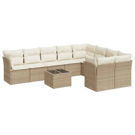 Salon de jardin avec coussins 10 pcs beige résine tressée 2