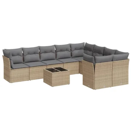 Salon de jardin avec coussins 10 pcs beige résine tressée 2