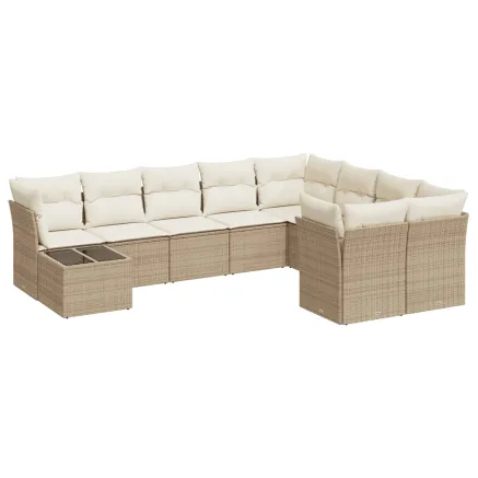 Salon de jardin avec coussins 10 pcs beige résine tressée 2
