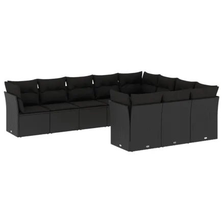 Salon de jardin 10 pcs avec coussins noir résine tressée 2