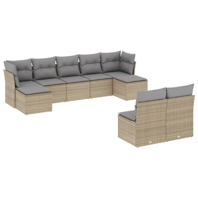 Salon de jardin avec coussins 9 pcs beige résine tressée
