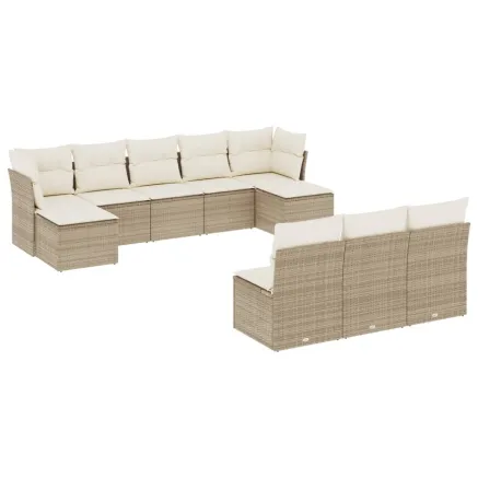 Salon de jardin avec coussins 10 pcs beige résine tressée 2