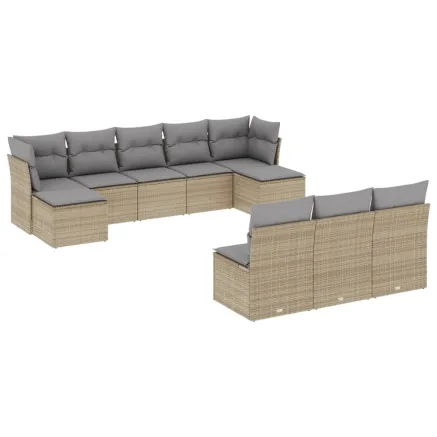Salon de jardin avec coussins 10 pcs beige résine tressée 2