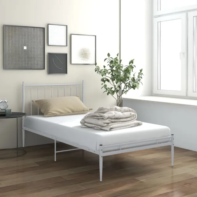 Cadre de lit sans matelas blanc métal 100x200 cm