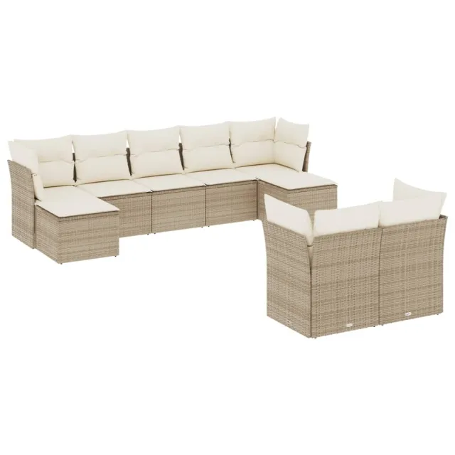 Salon de jardin avec coussins 9 pcs beige résine tressée