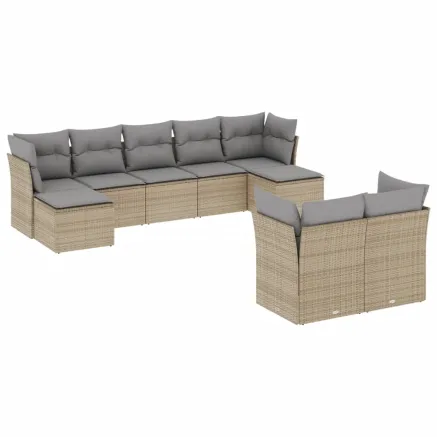 Salon de jardin avec coussins 9 pcs beige résine tressée 2