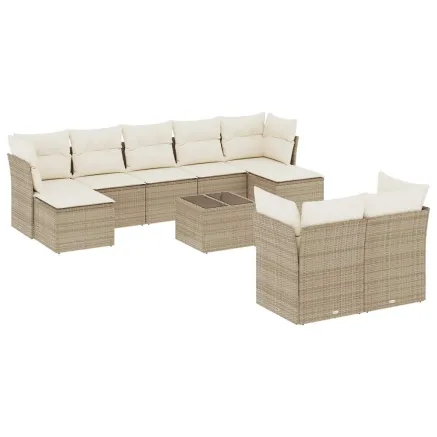 Salon de jardin avec coussins 10 pcs beige résine tressée 2