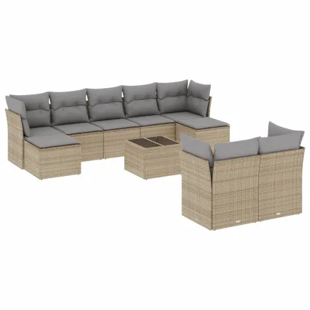Salon de jardin avec coussins 10 pcs beige résine tressée 2