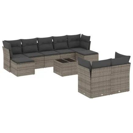 Salon de jardin avec coussins 10 pcs gris résine tressée 2