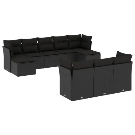 Salon de jardin 10 pcs avec coussins noir résine tressée 2