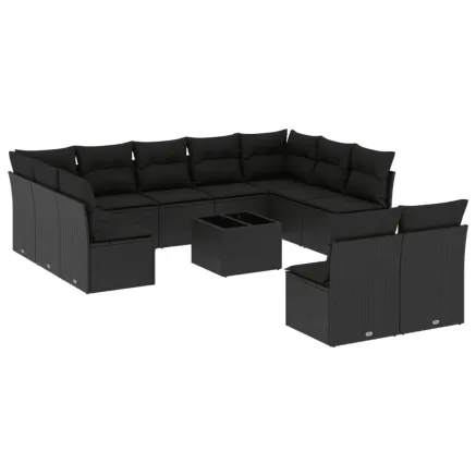 Salon de jardin 12 pcs avec coussins noir résine tressée 2