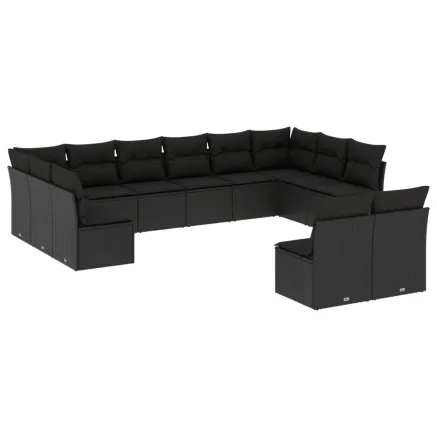 Salon de jardin 12 pcs avec coussins noir résine tressée 2