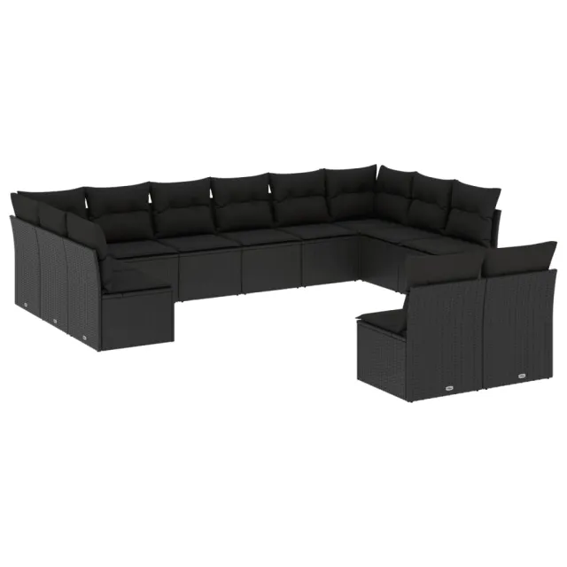 Salon de jardin 12 pcs avec coussins noir résine tressée