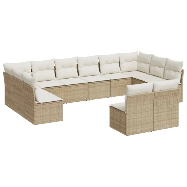 Salon de jardin avec coussins 12 pcs beige résine tressée