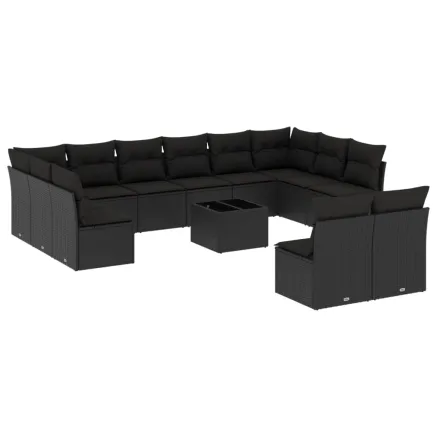 Salon de jardin avec coussins 13 pcs noir résine tressée 2