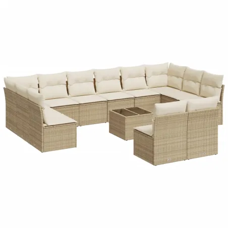 Salon de jardin avec coussins 13 pcs beige résine tressée