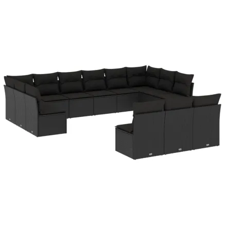 Salon de jardin avec coussins 13 pcs noir résine tressée 2