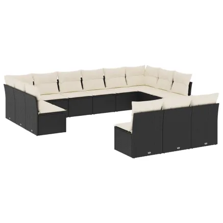 Salon de jardin avec coussins 13 pcs noir résine tressée 2