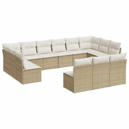 Salon de jardin avec coussins 13 pcs beige résine tressée 2