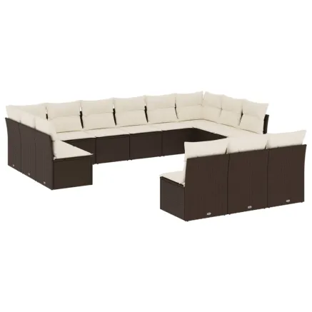 Salon de jardin avec coussins 13 pcs marron résine tressée 2