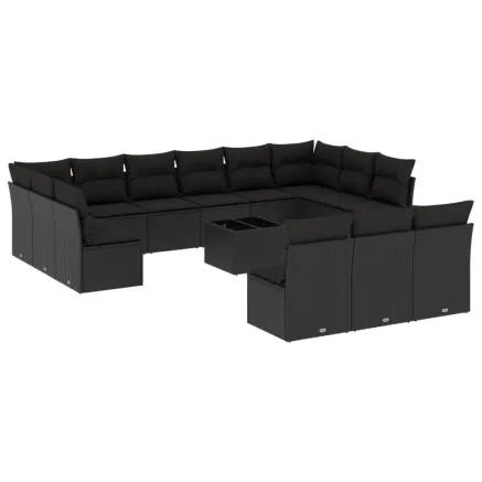 Salon de jardin avec coussins 14 pcs noir résine tressée 2