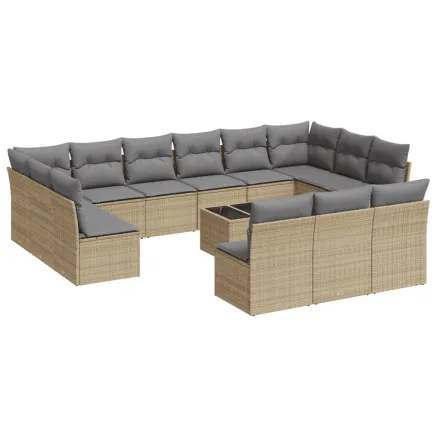 Salon de jardin avec coussins 14 pcs beige résine tressée 2
